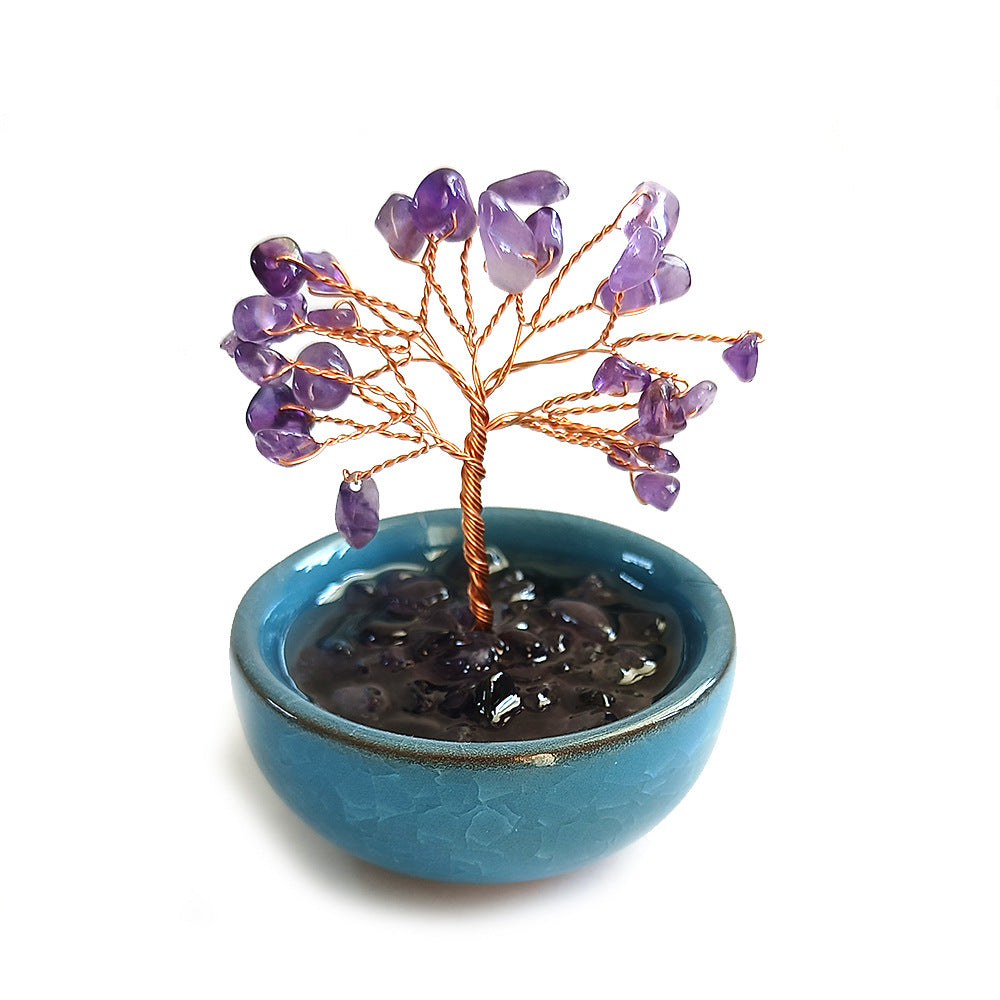 Natural Gravel Eternal Crystal Fortune Tree, Office Desktop Ornament Gem Bonsai - Spiritual Gift