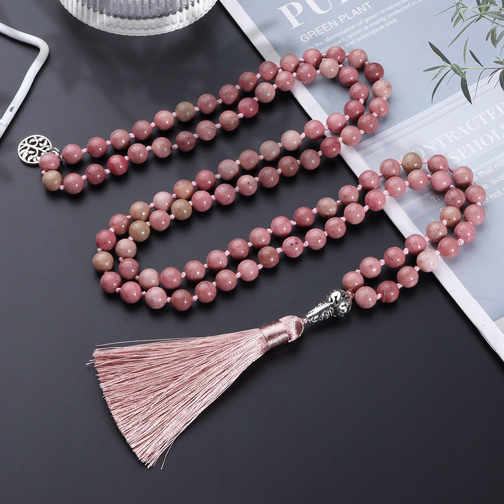 108 Mala Beads Necklace, Hand Knotted Japa Mala, 8mm Tibetan Prayer Beads, Yoga Meditation Beads Necklaces with Tree of Life Pendant