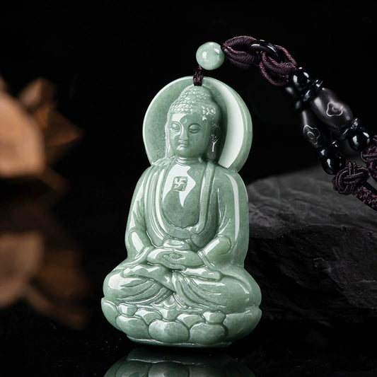 Natural Grade A Jade Jadeite Lucky Bean Green Buddha Iced jade Pendant Gift