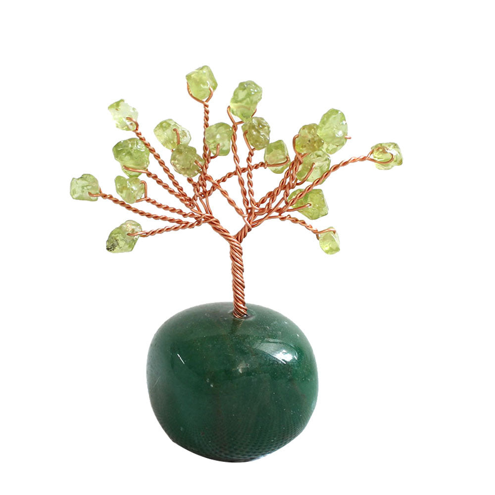 Natural Crystal Tumbled Stones Tree of Life Ornament, Reiki Healing Money Tree Feng Shui Gemstone Decor