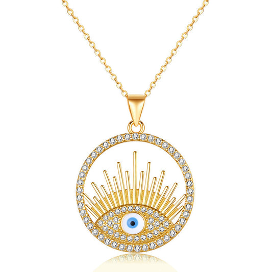 925 silver necklace with brilliance in micro-paved zircon disc evil eye pendant necklace