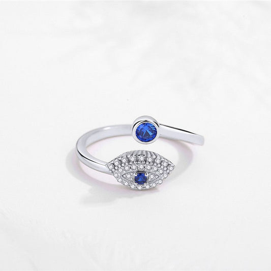 Sapphire Accent Evil Eye Ring - Pure 925 Sterling Silver, Luxury, Adjustable