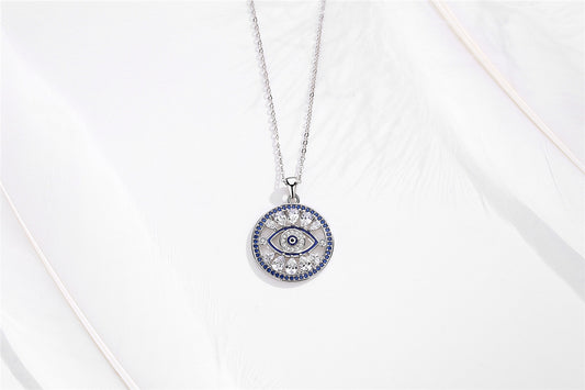 blue evil eye pendant necklace 925 sterling silver jewelry white and blue cubic zirconia necklace gold plated