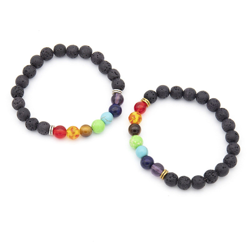 7 Chakra Reiki Essential Oil Diffuser Bracelet, Lava Rock Multicolor Stone Spacer Healing Bead Bangle Bracelet, Seven Gemstone Chakra Crystal Bracelet, Hand Band Pure Saat Chakra Bracelet For Women Men