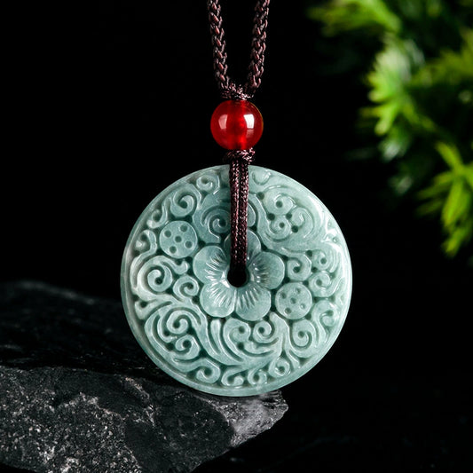 Natural A-grade jadeite blue water antique carved peace buckle jade pendant to ensure safety for men and women