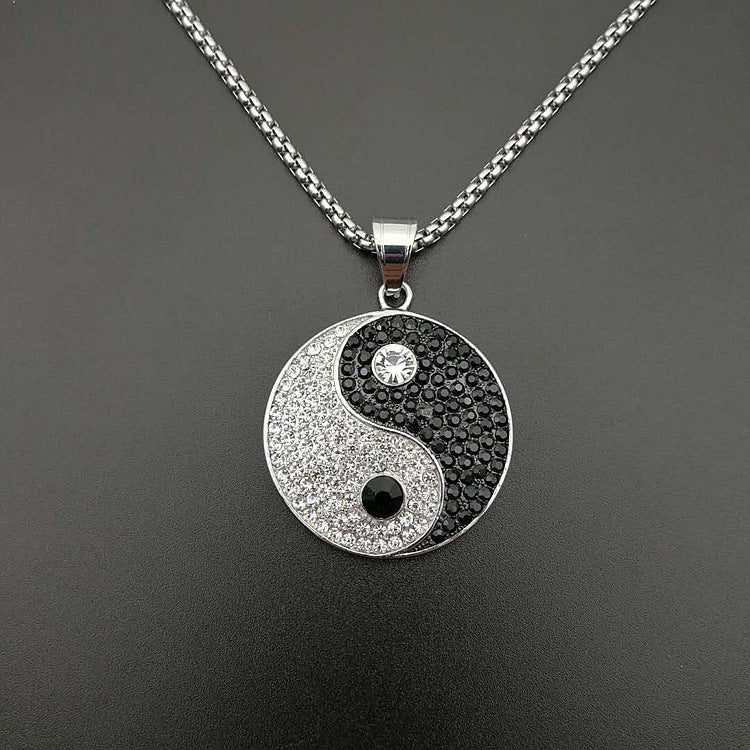 Yin Yang Aumlet Pendant Necklace, Gold/Silver Stainless Steel Chains For Women Men, Hip Hop Iced Out Bling Gossip Necklaces