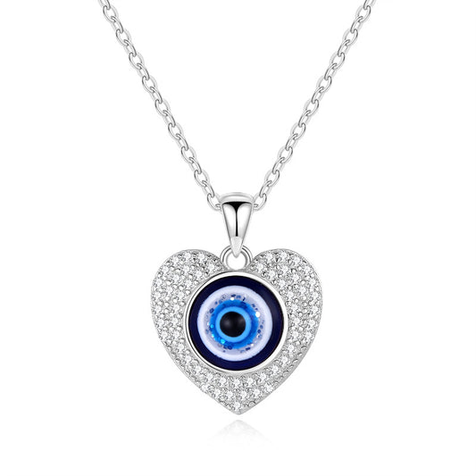 Evil Eye Necklace for Women Gold Silver Plated Cubic Zirconia Blue Crystal Eye Necklace for Women Protection Amulet Jewelry