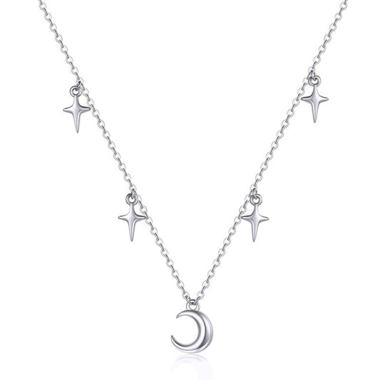 925 Sterling Silver Evil Eye Moon Necklace Womens Fancy Chain Choker Necklace Jewelry