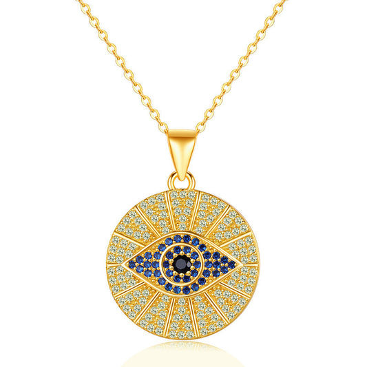 Blue and White Stone Studded Circular Evil Eye Necklace