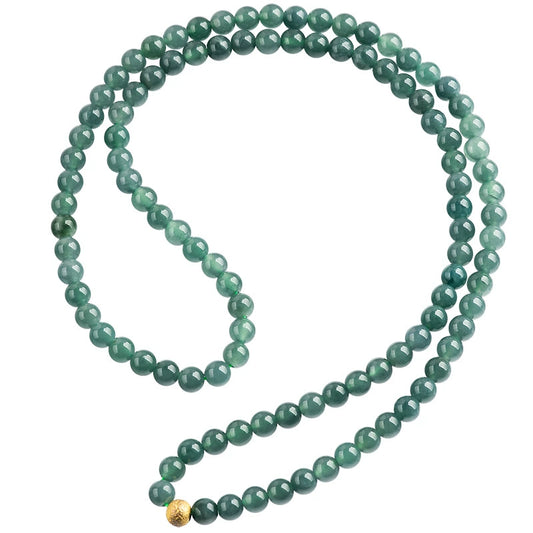 Natural A-grade jadeite 6mm blue jade bead necklace three-circle bracelet ice jade female sweater chain