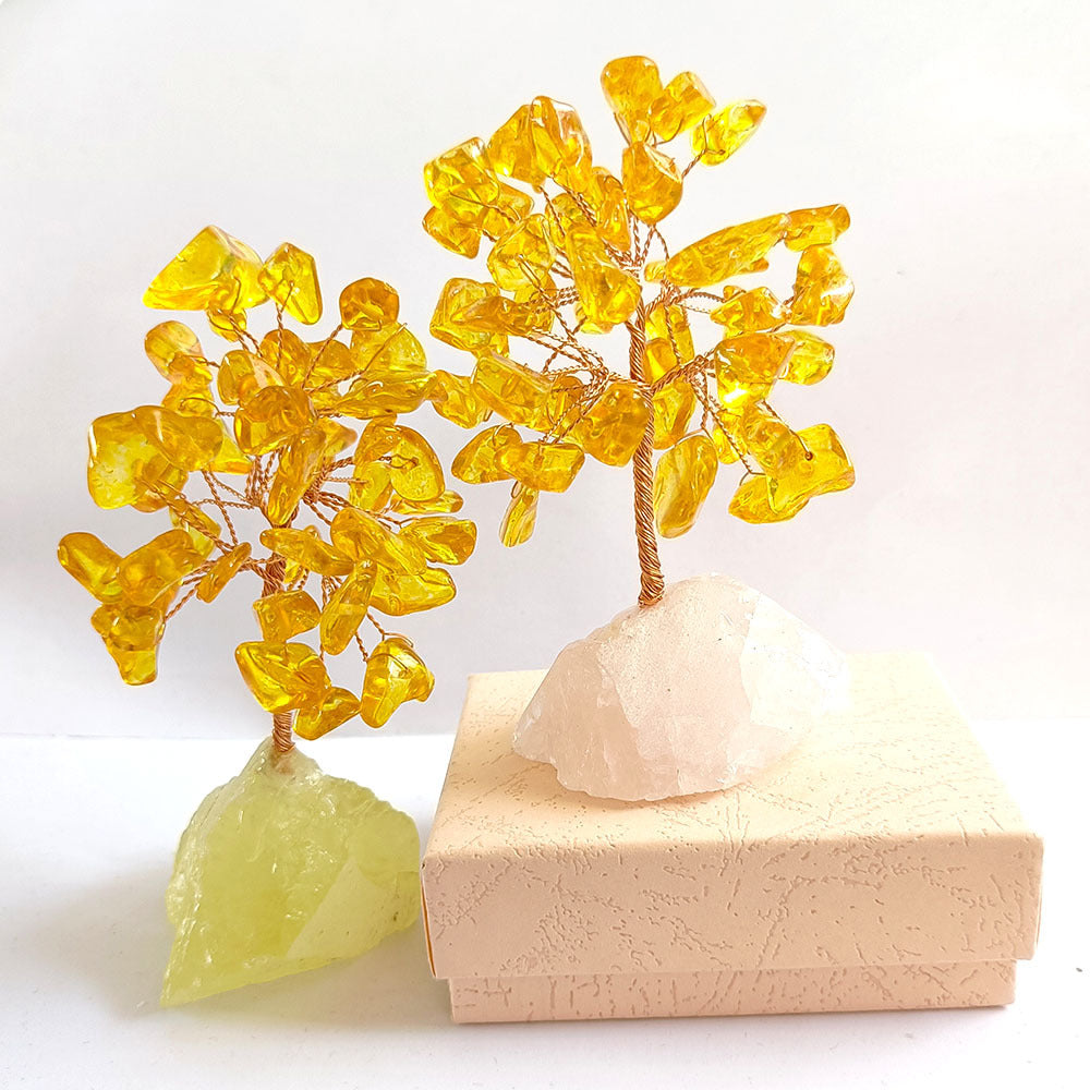 Natural Citrine Gemstone Crystal Tree, Feng Shui Money Bonsai Tree for Wealth and Luck