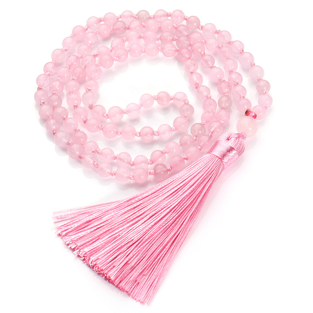 Rose Quartz Mala With Certificate Genuine 108 Bead Rose Quartz Cryastal, Mala Gulabi Sphatik Mala Pink Sphatik Mala Pink Quartz Rosary For Women & Girls Japa Mala