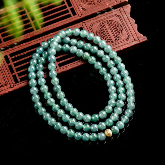 Natural A-grade jadeite 6mm blue jade bead necklace three-circle bracelet ice jade female sweater chain