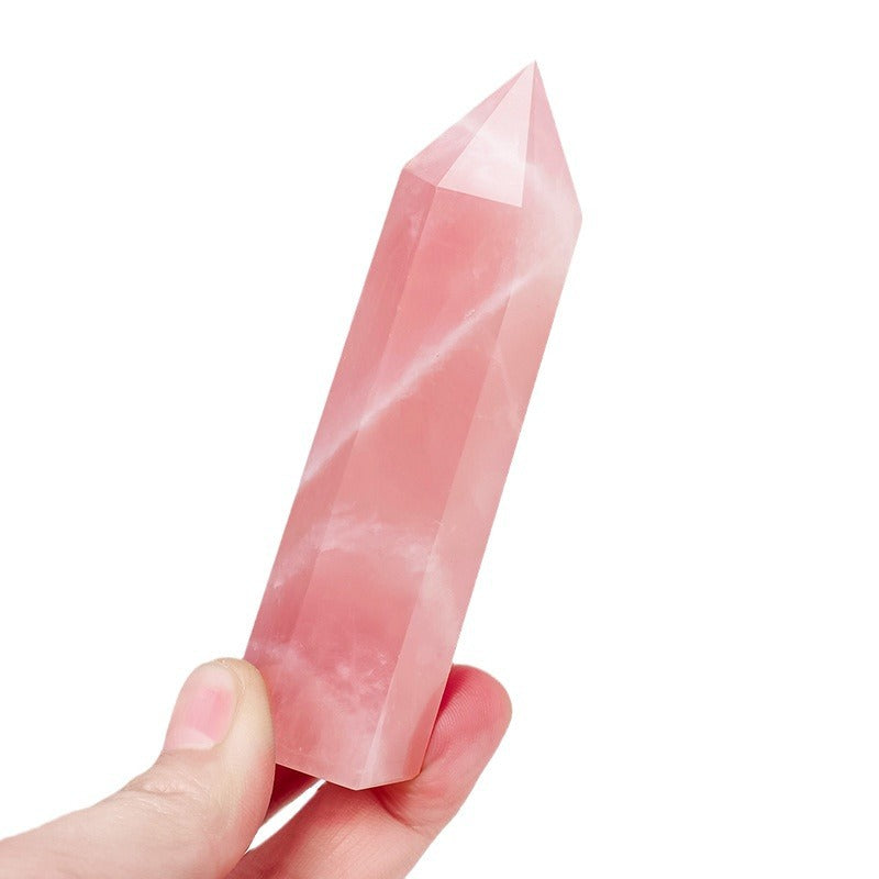 Natural Pink Crystal Point, Magic Wand Healing Gemstone Crystal Tower Rose Quartz Crystal hexagonal Prism Ornament