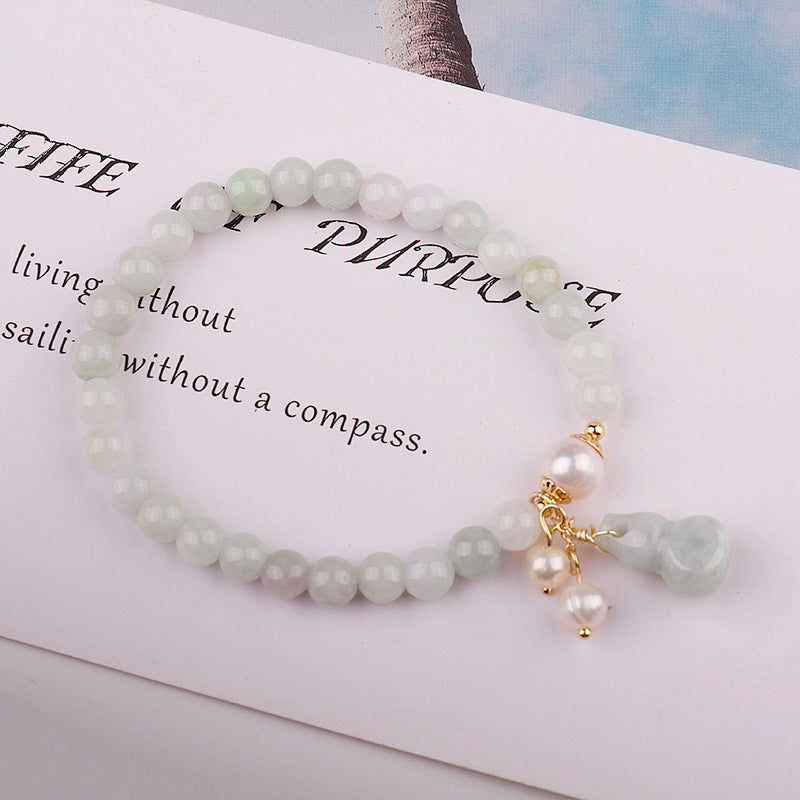 Light Green Jade Wu Lou Amulet Bracelet, Calabash Protection Bracelet, Attract Fortune & Prosperity