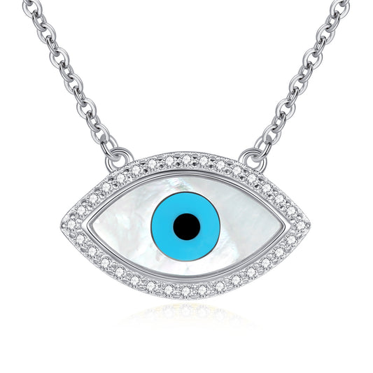 Yellow Gold Plated Cubic Zirconia Evil eye .925 Sterling Silver Pendant Necklace