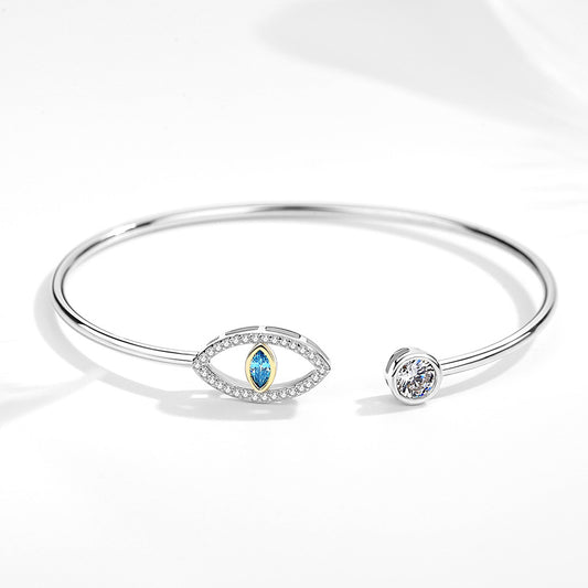 Turkish Blue Devil Eye Open Bangle Bracelet For Women 925 Silver Cz Cubic Zirconia Cuff Adjustable Bracelets Bangles