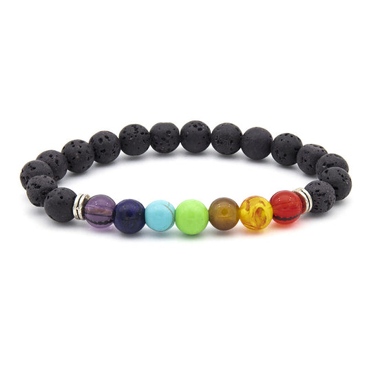 7 Chakra Reiki Essential Oil Diffuser Bracelet, Lava Rock Multicolor Stone Spacer Healing Bead Bangle Bracelet, Seven Gemstone Chakra Crystal Bracelet, Hand Band Pure Saat Chakra Bracelet For Women Men