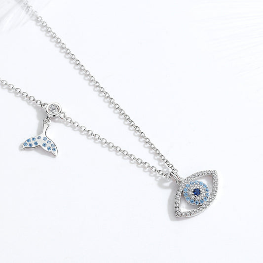 Mermaid Tail Silver Necklace with Crystal Eye for Women (S925 Sterling Silver, Turkish Jewelry)