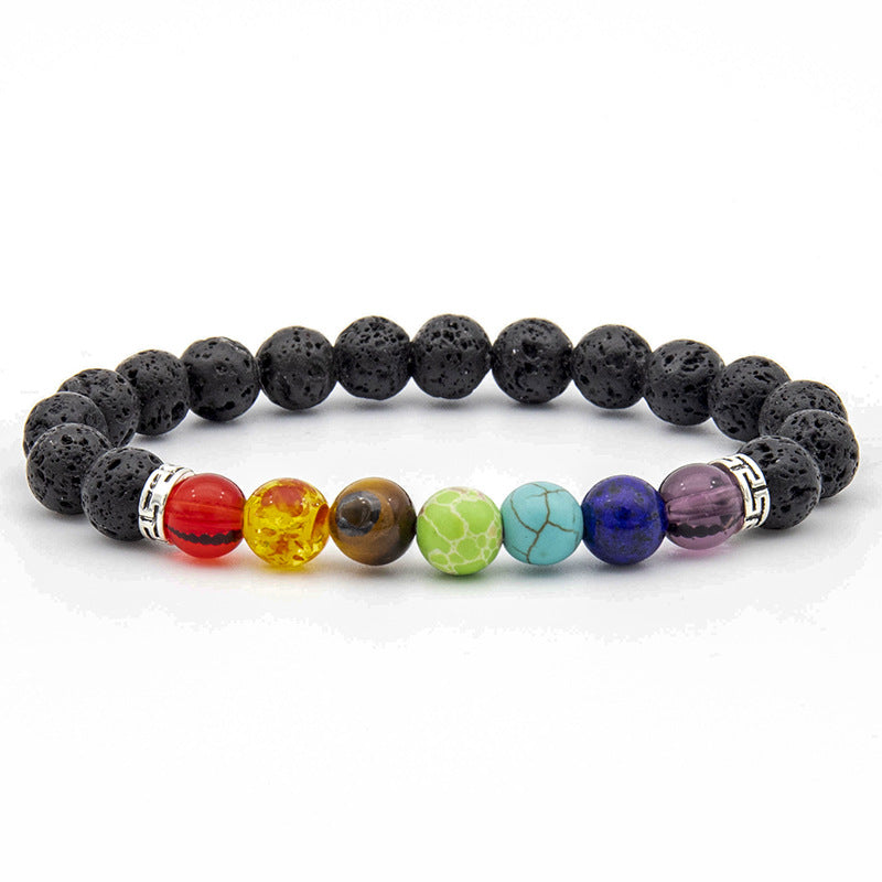 7 Chakra Reiki Essential Oil Diffuser Bracelet, Lava Rock Multicolor Stone Spacer Healing Bead Bangle Bracelet, Seven Gemstone Chakra Crystal Bracelet, Hand Band Pure Saat Chakra Bracelet For Women Men