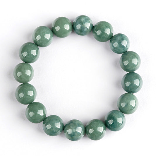 Natural A-grade jadeite deep bean green round bead bracelet ice jade jade bead bracelet men's and women's jewelry