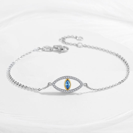 925 Sterling Silver Double Strand Cubic Zirconia Evil Eye Protection Bracelet Jewelry for Women