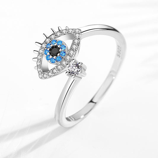 925 Sterling Silver Adjustable Finger Rings For Women Luck Evil Eye Ring Open Blue Stone Jewelry Gift