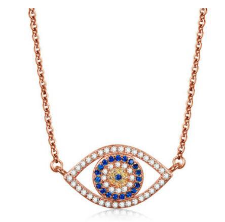 925 Sterling Silver Zirconia Evil Eye Turkish Greek Mati Nazar Necklace Pendant