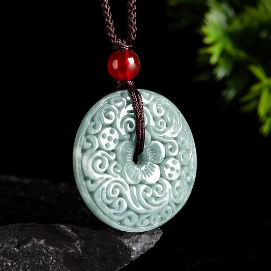 Natural A-grade jadeite blue water antique carved peace buckle jade pendant to ensure safety for men and women