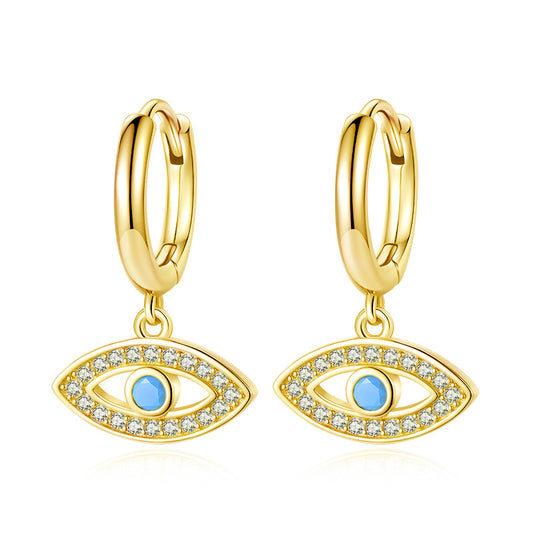 Lucky Eye Earrings Blue Turkish Evil Eye Charm 925 Sterling Silver Earrings For Women Fashion Jewelry-Style