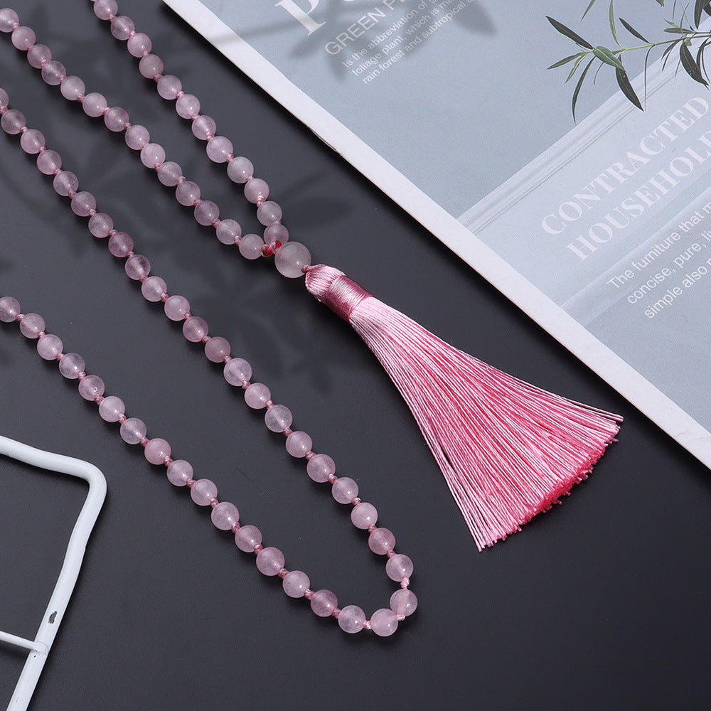 Rose Quartz Mala With Certificate Genuine 108 Bead Rose Quartz Cryastal, Mala Gulabi Sphatik Mala Pink Sphatik Mala Pink Quartz Rosary For Women & Girls Japa Mala