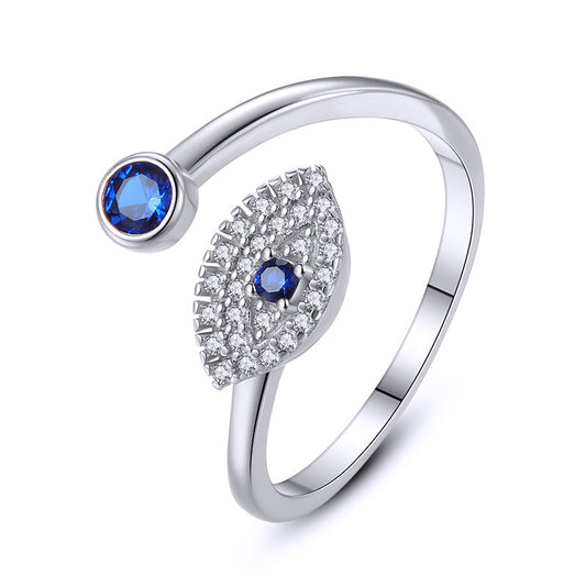 Sapphire Accent Evil Eye Ring - Pure 925 Sterling Silver, Luxury, Adjustable