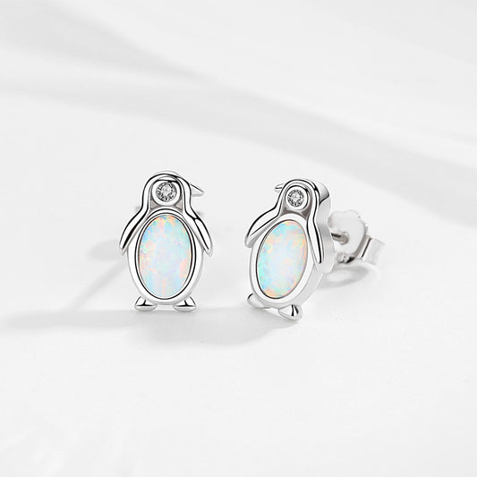 925 Sterling Silver Penguin Opal Earrings Birthday Gift for Her Opal Earrings Angel Wings Penguin Unicorn