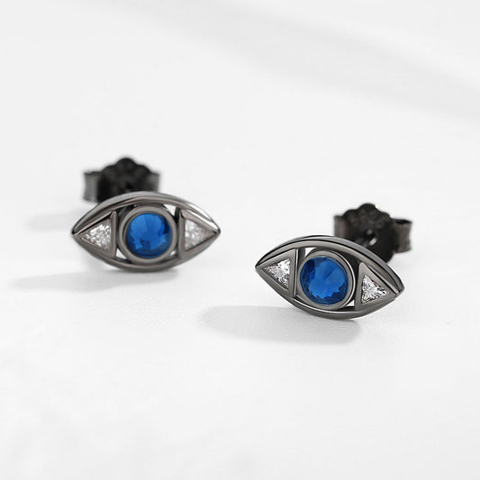 Vintage Turkish Evil Eye 925 Sterling Silver Stud Earrings For Black Gold Plated Eye Stud Earrings Genuine Trendy Personality Stud Earrings