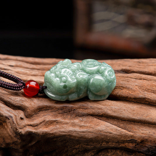 Feng Shui Necklace Pixiu/Pi Yao Charm Pendant Necklace w/Cord Natural Jade Necklace for Women Men Long Necklace Meditation Jewelry Jade Amulet Talisman for Wealth Good Luck