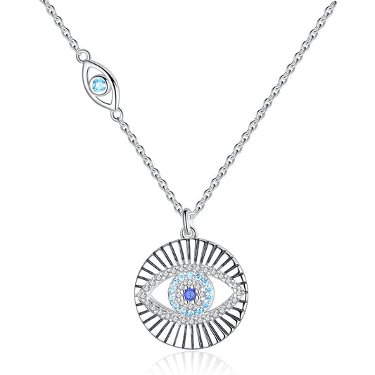 Fishtail Lucky Evil Eye 925 Sterling Silver Necklace Women Blue Crystal Necklace Necklace Jewelry Eye Pendant Necklace