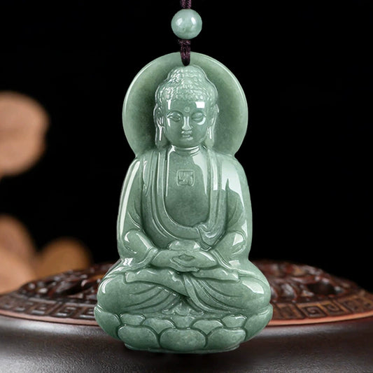 Natural Grade A Jade Jadeite Lucky Bean Green Buddha Iced jade Pendant Gift