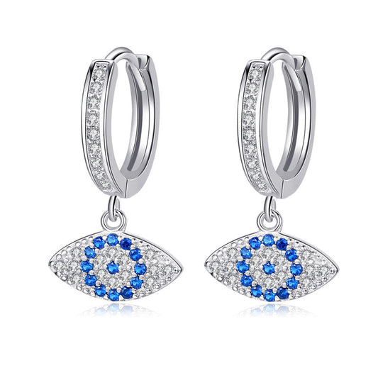 Lucky Eye Earrings Blue Turkish Evil Eye Charm 925 Sterling Silver Earrings for Women Fashion Jewellery Style