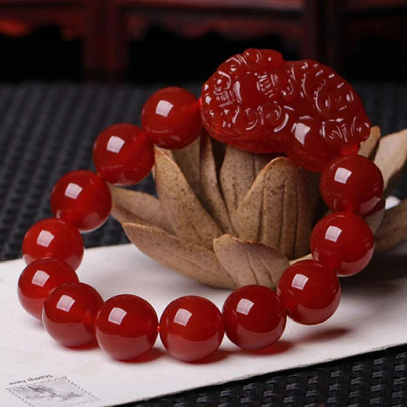 Feng Shui Red Agate Mantra Bead Bracelet with Pi Xiu/Pi Yao, Anti-Fatigue Transport Bracelet, Wealthy Lucky Amulet Bracelet