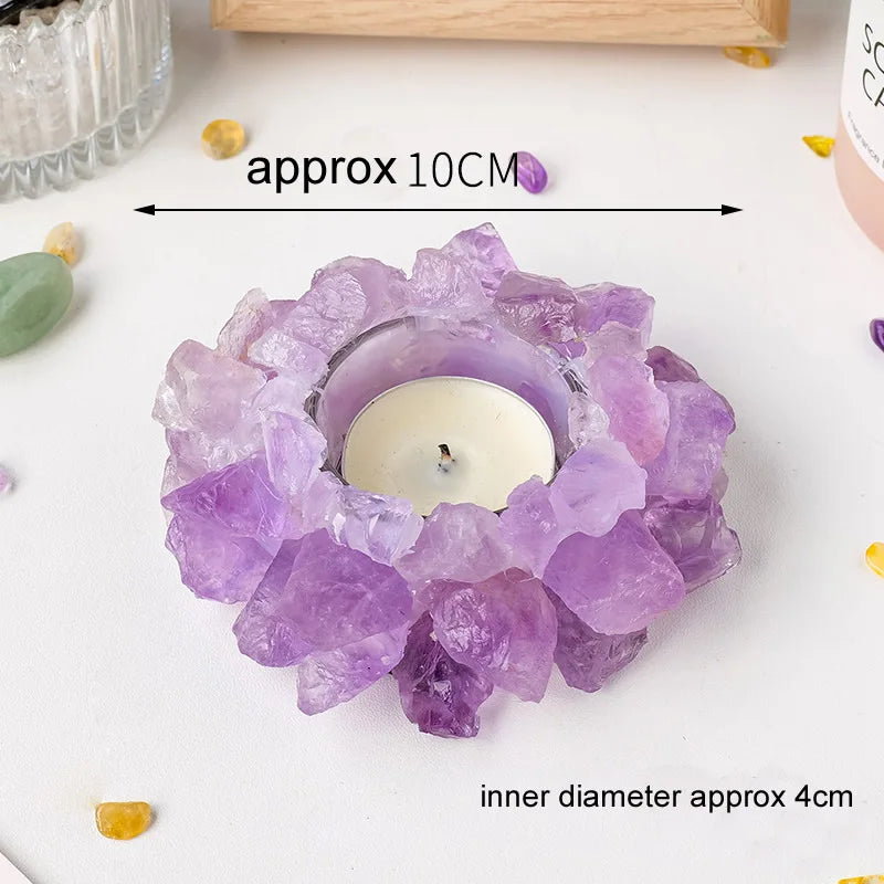 Natural Crystal Healing Gemstone Tealight Holder, Rough Stone Candle Holder, Home Decor Reiki Figurine