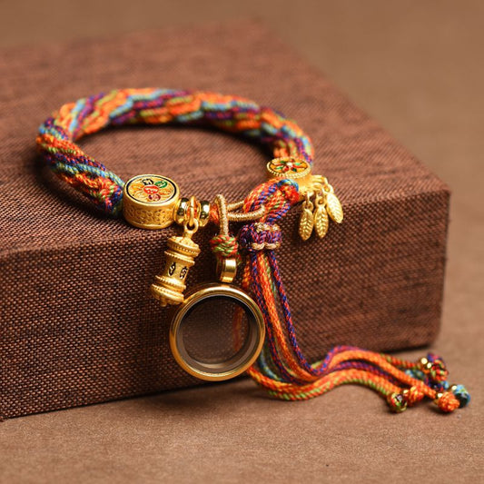 Tibetan Om Mani Padme Hum Dreamcatcher Luck Colorful Reincarnation Knot String Bracelet, Good Luck, Protection & Peace