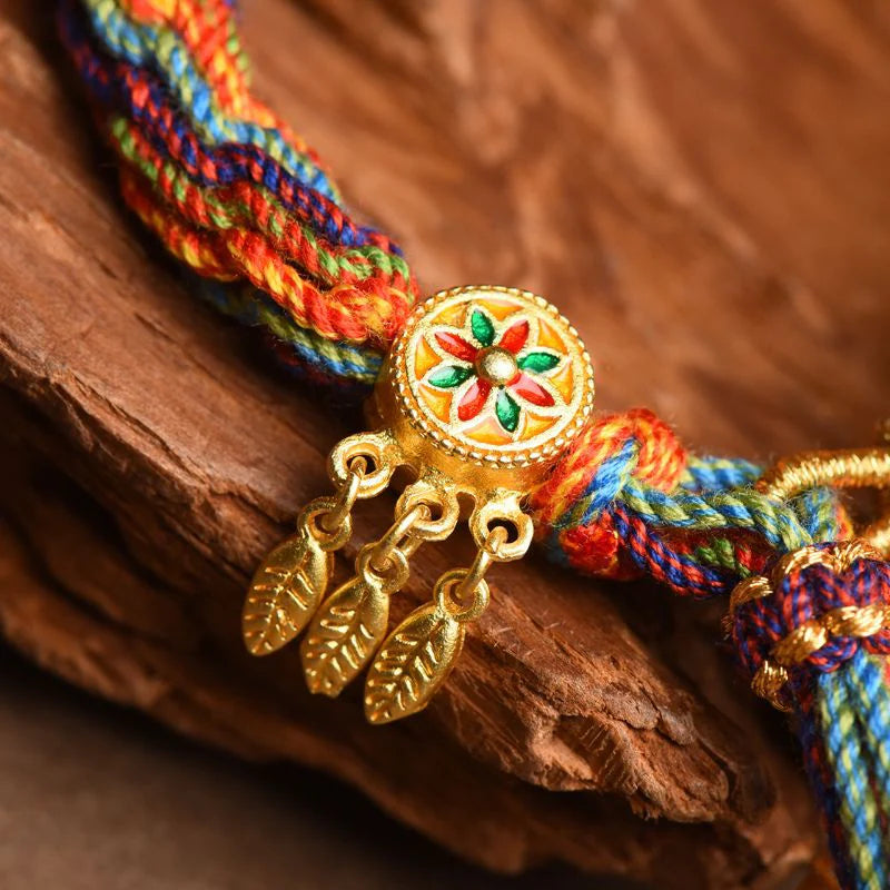 Tibetan Om Mani Padme Hum Dreamcatcher Luck Colorful Reincarnation Knot String Bracelet, Good Luck, Protection & Peace