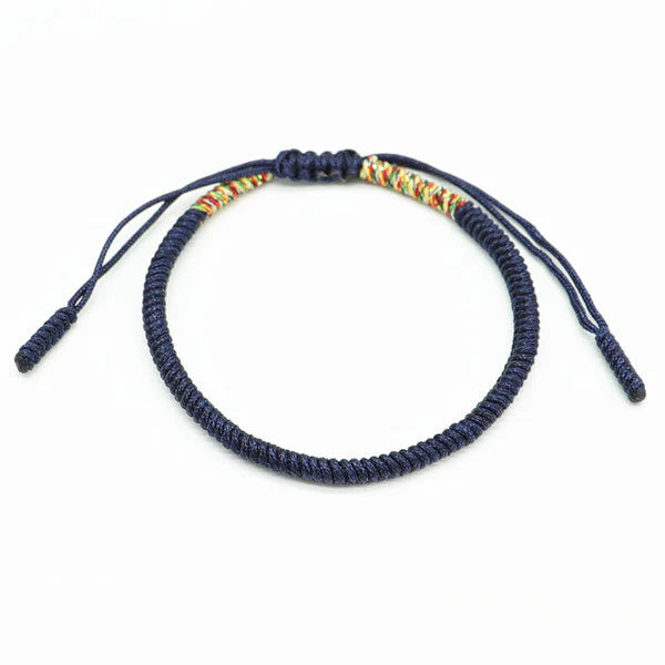 Tibetan Buddhist Handmade Lucky Knot Rope Bracelet (Navy Blue, Silver, Dark Green) One Size