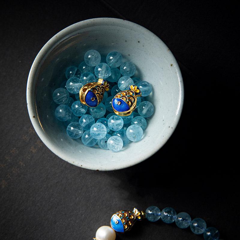 Koi Fish Aquamarine Beads Bracelet - Clarity, and Harmony