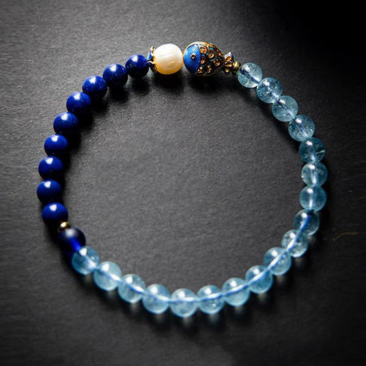 Koi Fish Aquamarine Beads Bracelet - Clarity, and Harmony