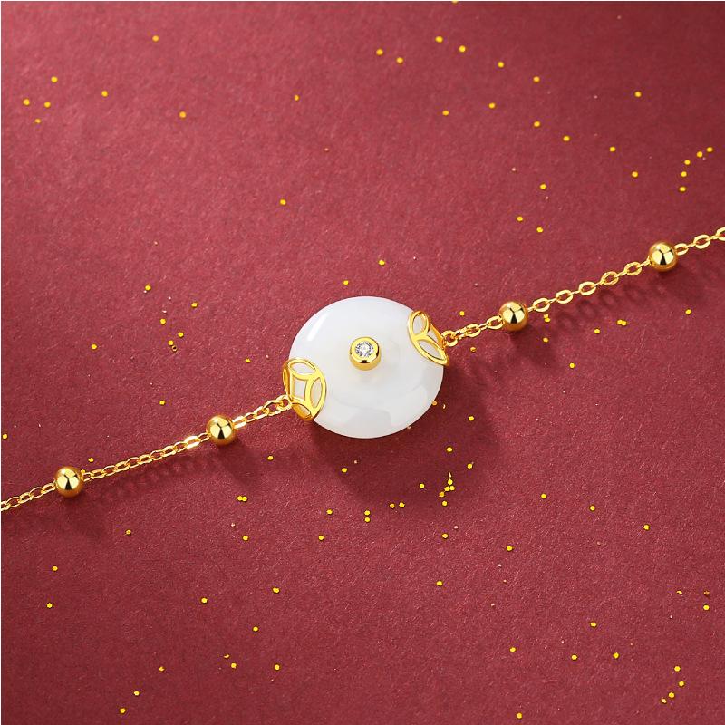 Auspicious White Jade Fengshui Coin Bracelet