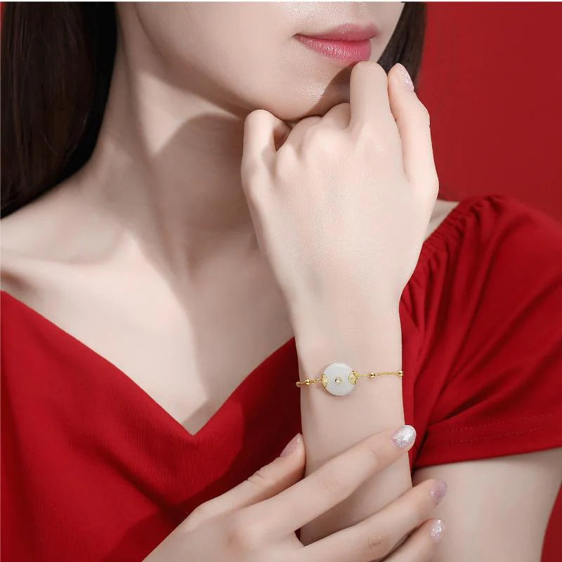 Auspicious White Jade Fengshui Coin Bracelet