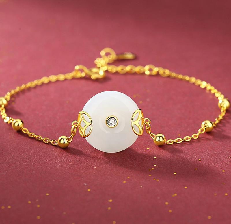 Auspicious White Jade Fengshui Coin Bracelet