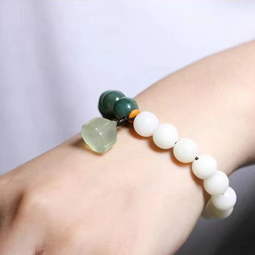 Bodhi Root Bracelet - Green Agate Lotus Jade Bead