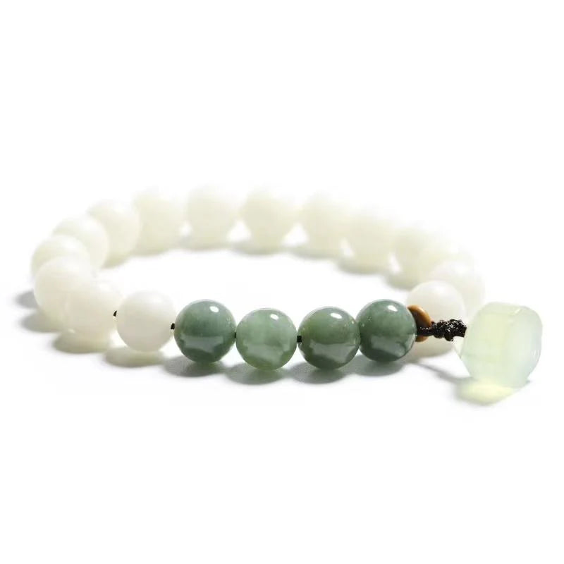 Bodhi Root Bracelet - Green Agate Lotus Jade Bead